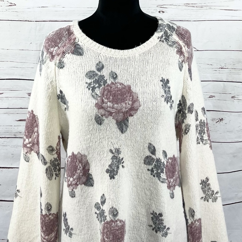 Lucky Brand Womens Pullover Sweater Scoop Neck Long Sleeve Floral Size L. - Picture 2 of 11